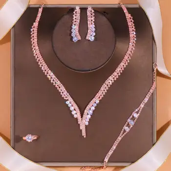 1 комплект Красивого женского свадебного ожерелья, сверкающего женского наряда, яркого блеска, ожерелья, браслета, серег, кольца