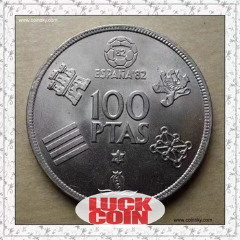 1 шт Испания 1980 100 песет Памятная монета футбольного матча 1982 Карлос I Португалии UNC-BU Products