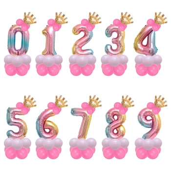 14 шт./компл. 30-дюймовый воздушный шар с радужным номером, 1-й детский день рождения, Вечеринка для душа ребенка, Фольгированный воздушный шар, украшения для вечеринки по случаю дня рождения