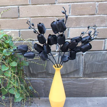 1шт Готический искусственный Черный тюльпан Настоящие сенсорные украшения на Хэллоуин Имитация цветов для вечеринки Дома, отеля, украшения рабочего стола
