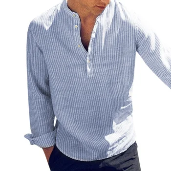 2022 Новые хлопчатобумажные Мужские рубашки с длинным рукавом Весна Осень Полосатая Приталенная рубашка с воротником-стойкой Мужская одежда Плюс Размер 5XL