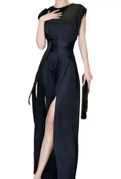 2023 Женская одежда Летнее новое платье с разрезом на талии 0730