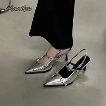 2023 Летние Новые Брендовые женские сандалии, модные женские босоножки с острым носком и мелкой пряжкой, босоножки-шлепанцы на высоком каблуке, сандалии-шлепанцы