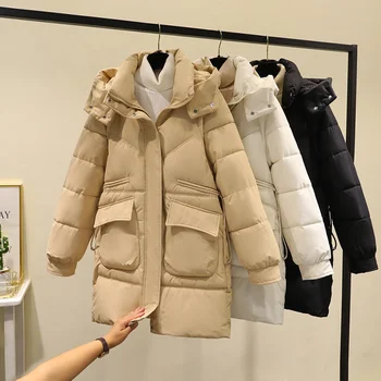 2023 Модная женская одежда в клетку с хлопковой подкладкой, Зимняя длинная куртка, толстое теплое пальто, Женские свободные парки с капюшоном, ветрозащитные пальто