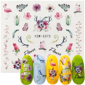 32 Дизайна На выбор Наклейка для лака для ногтей Наклейки с цветами попугая, листьями, насекомыми, наклейками с водой, маникюром, татуировками, украшениями для ногтей