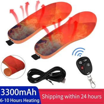 3300 мАч USB-стельки для обуви с подогревом, 6-10 часов, 3-ступенчатый нагрев подушечек для обуви, перезаряжаемая электрическая грелка для ног с дистанционным управлением