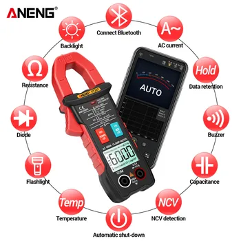 ANENG ST207 Цифровой Мультиметр Bluetooth, Клещи, 6000 Отсчетов, True RMS, Тестер напряжения переменного тока переменного тока, Гц, Емкость, Ом Инструмент