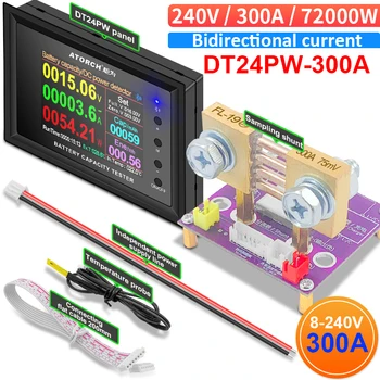 DT24PW 240V / 300A IPS цифровой дисплей Вольтметр Постоянного Тока Амперметр Тестер Емкости Батареи датчик напряжения детектор Метр Для Приложения