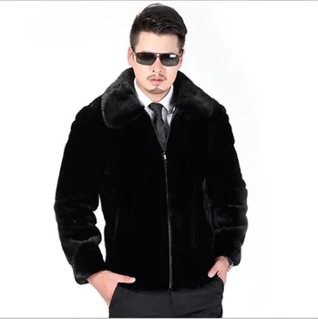 Harajuku 1 Мужская зимняя кожаная куртка с отложным воротником, пальто из искусственного меха, мужская теплая верхняя одежда из искусственного меха Норки, черный XL704