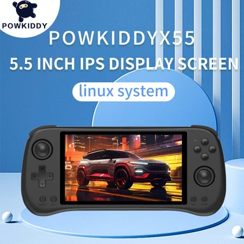 POWKIDDY New X55 V2 Black JELOS System Портативная Игровая Консоль С HD-Экраном RK3566 CPU 5,5-Дюймовые Портативные Проигрыватели Видеоигр С Wi-Fi