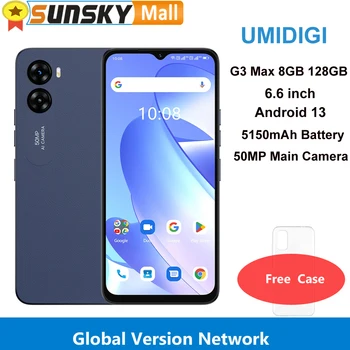 UMIDIGI G3 Максимальная 50-Мегапиксельная Камера 8 ГБ 128 ГБ 5150 мАч Аккумулятор Face ID 6,6 дюймов Android 13 Unisoc T606 Восьмиядерный Сетевой 4G