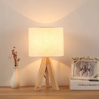 ZK50 Светодиодная деревянная прикроватная лампа, тренога, настольная лампа, ретро льняной абажур, спальня, гостиная E27 (лампочка в комплект не входит) Осветительная настольная лампа