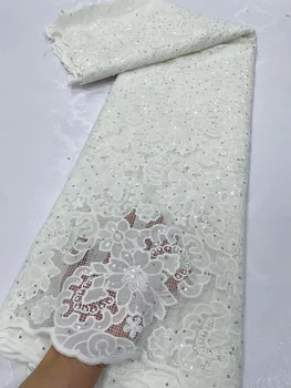 Африканская гипюровая ткань 2023 Шнур Нигерийский швейный материал 5 ярдов Вечерние свадебные платья Женские Высококачественные Французские Водорастворимые