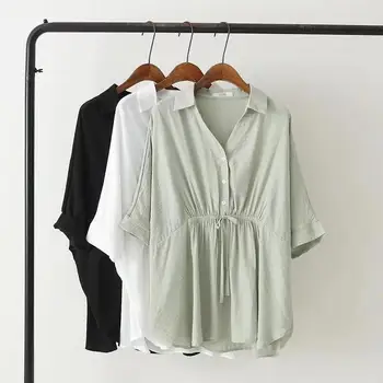 Блузки для беременных, летний топ для беременных, белые рубашки, хлопковая льняная одежда Gravida, платье большого размера с коротким рукавом