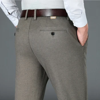 Весенне-летние мужские деловые прямые тонкие повседневные брюки классического стиля, мешковатые однотонные брюки-стрейч, мужской бренд, Хаки, Зеленый
