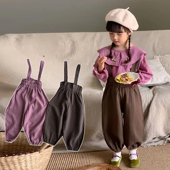 Весенне-осенний повседневный хлопковый комбинезон для маленьких девочек, блузки с вышивкой с длинными рукавами, комплекты детской одежды
