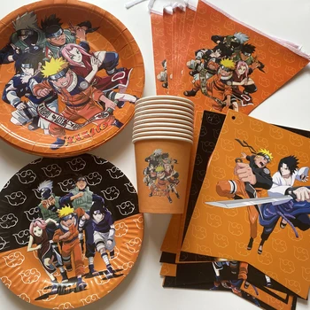 Вечеринка по случаю дня рождения в стиле японского аниме, Одноразовый набор столовых приборов, Бумажная тарелка, бумажный стаканчик, Бумажные полотенца, украшение воздушным шаром в виде флажка для ребенка