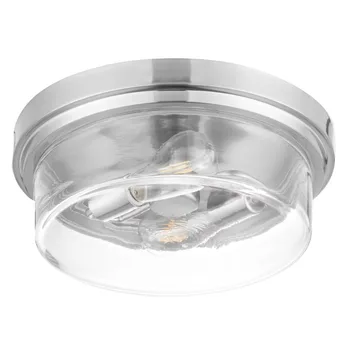 Внутренний/наружный светильник с 13-дюймовым матовым никелевым креплением заподлицо с квадратным абажуром из прозрачного стекла