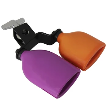 Двухцветный колокольчик для ударной установки высоких и низких тонов, набор колокольчиков с двойным креплением, ударные инструменты среднего размера, прочный Фиолетовый + оранжевый