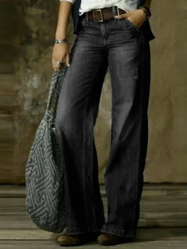 Джинсы в винтажном стиле, женские Свободные широкие брюки, модные прямые джинсовые брюки в стиле харадзюку, уличная одежда