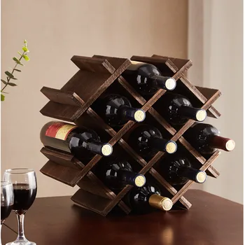Домашняя ромбовидная полка для красного вина в столовой, винный стеллаж из массива дерева, Креативное настольное хранилище бутылок