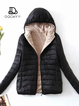 Женская хлопковая куртка, новинка корейской моды, с капюшоном, тонкие парки из плюша, сохраняющие тепло, Зимнее женское холодное пальто, однотонные повседневные топы