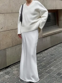 Женская элегантная белая облегающая юбка-труба, шикарные офисные женские атласные юбки в пол с завышенной талией
