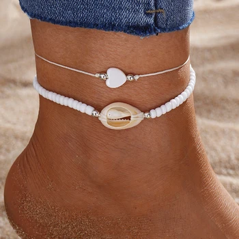Женские ножные браслеты в богемном стиле с ракушками, Летний Пляжный браслет для босоножек, ремешок на щиколотке, украшения для ног, бусы, аксессуары