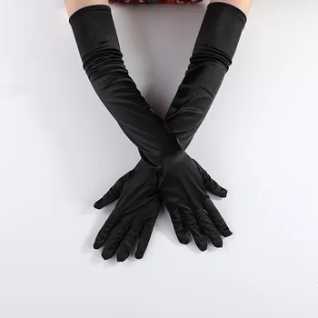 Женские перчатки для косплея на Хэллоуин с атласным эластичным оттенком, сексуальные вечерние бархатные свадебные перчатки 1920-х годов