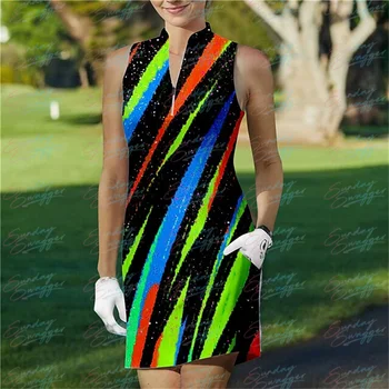 Женское модное платье для гольфа с красочным принтом, спортивное удобное быстросохнущее платье без рукавов, спортивная одежда для бега