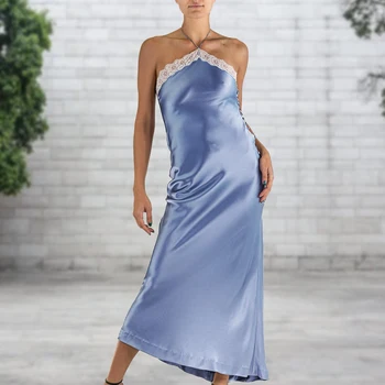 Женское элегантное платье миди с холтерной шеей атласное коктейльное платье миди с открытыми плечами и открытой спиной Модные кружевные простые вечерние платья