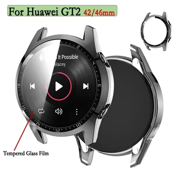 Защитный чехол 2 в 1 + пленка из закаленного стекла для Huawei GT2 46/42 мм, чехол для часов, защитная пленка из закаленного стекла на весь экран, часы