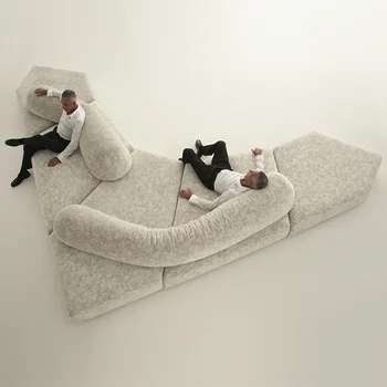 Итальянский дизайнерский диван особой формы, современная светлая роскошная вилла с двусторонним модулем из комбинированной ткани
