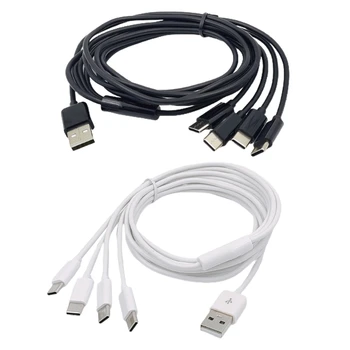 Кабель-разветвитель USB C в нейлоновой оплетке с 4 штекерными разъемами Type-C, шнур для быстрой зарядки, мультикабель Черный/ белый