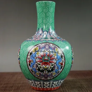 Китайская бутылка небесного шара с зеленой эмалью ручной работы с цветочным узором для культурных и развлекательных коллекций