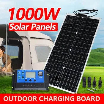 Комплект солнечных панелей мощностью 1000 Вт, поставка 12 В высокоэффективных наружных гибких солнечных панелей для автомобиля, фургона, яхты, аккумулятора, зарядного устройства для лодки на 100 А