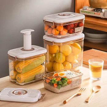 Контейнер для хранения продуктов с ручной вакуумной запечаткой для кухни, холодильника и морозильной камеры - Герметичное, дренажное, компактное хранение продуктов
