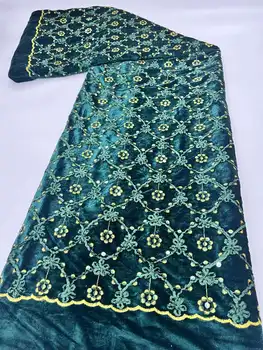 Королевская африканская бархатная кружевная ткань 2023 г. Зеленое золото Высококачественный кружевной Материал Нигерийская Французская кружевная ткань с 3D блестками Вечернее платье