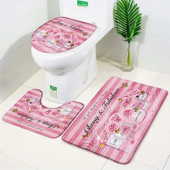 Косметический, парфюмерный и цветочный коврик для ванной, коврик для пола с рисунком в розовую полоску, подарок на День Святого Валентина, декор для унитаза и ванны с индивидуальным рисунком