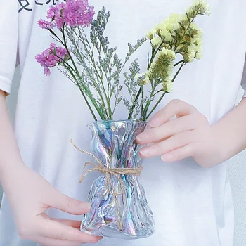 Креативная стеклянная ваза в скандинавском стиле, Красочное оригами, прозрачная водяная ваза для тюльпанов, украшение дома, гостиной, ваза