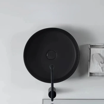 Креативный стол для мытья рук в скандинавском стиле, матово-черный, небольшой керамический умывальник, одинарная раковина, круглая раковина на балконе