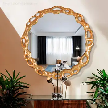 Круглое Настенное Декоративное зеркало большой модели, Винтажное Зеркало для макияжа, душа, ванны, спальни, Большой Золотой декор для дома YX50DM