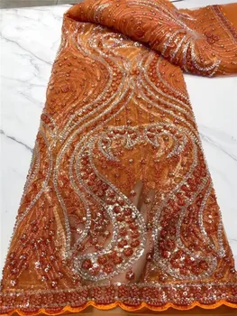 кружевная ткань с бисером, роскошные французские кружевные ткани, качество 2023 года, кружевная ткань sequence, свадебная ткань tissu dentelle для платья, 5 ярдов