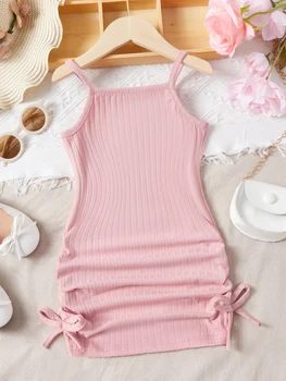Летнее Розовое платье-слинг для маленькой девочки, Милые повседневные домашние пижамы для малышей, модная одежда из чистого хлопка для малышей, платья для девочек в цветочек
