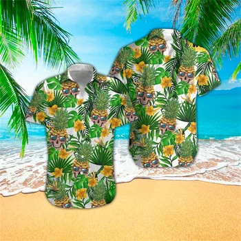Летние Гавайские Рубашки, Рубашки с 3D принтом фруктов, Мужские И женские Модные Рубашки с ананасом, однобортная блузка с коротким рукавом, Мужская одежда