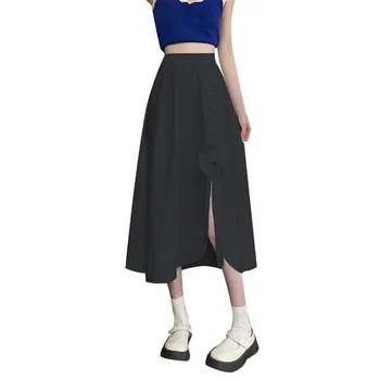 Милые летние осенние юбки для девочек с завышенной талией в студенческом корейском стиле, юбка миди с асимметричным подолом, юбки-трапеции для женщин Y2K