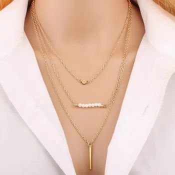Минималистичное ожерелье с круглой подвеской в виде палочки для женщин, жемчужное ожерелье на ключицах, длинная цепочка, модные украшения, подарок для девочки