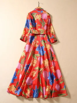 Модные осенние платья для женщин 2023 года с цветочным принтом и рукавом три четверти Повседневные праздничные платья Aline Party Robe