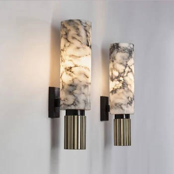 Мраморный минималистичный скандинавский светильник, роскошная прикроватная тумбочка для спальни, полностью медный настенный светильник
