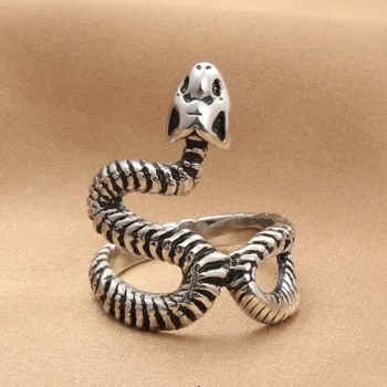 Мужское кольцо из нержавеющей стали в стиле панк-хип-хоп, Змеиная кость, Модное кольцо для отдыха на мотоцикле на Хэллоуин, универсальное кольцо с животными